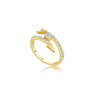 Золотое кольцо «Стрела» с центральным бриллиантом